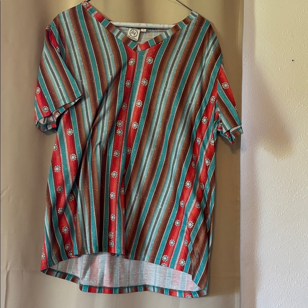 Grace and Emma Colorful Striped Short Sleeve Top